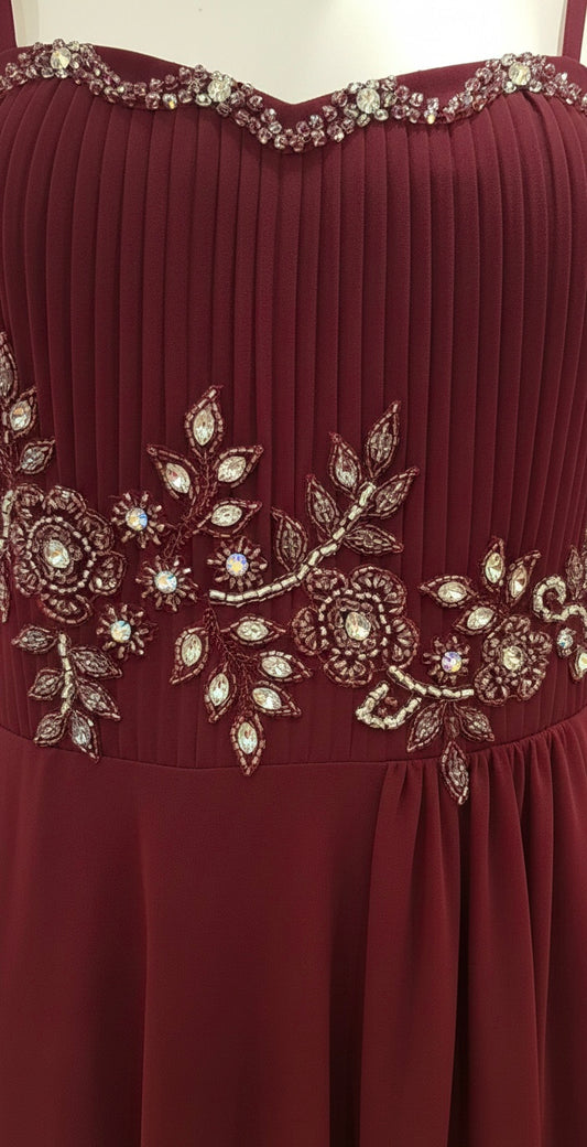 Robe de Soirée Bordeaux à Perles