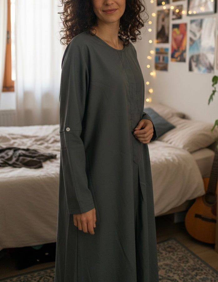 Robe Longue Minimaliste Gris Anthracite