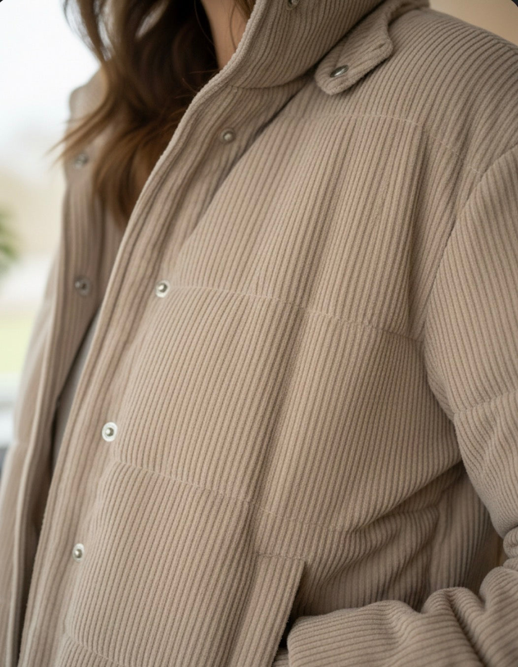 Doudoune courte en velours côtelé beige Fashion Nova