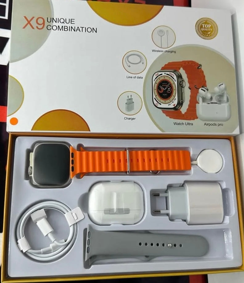 Pack Multimédia X9 Combinaison Unique – Smartwatch Ultra & Écouteurs Sans Fil