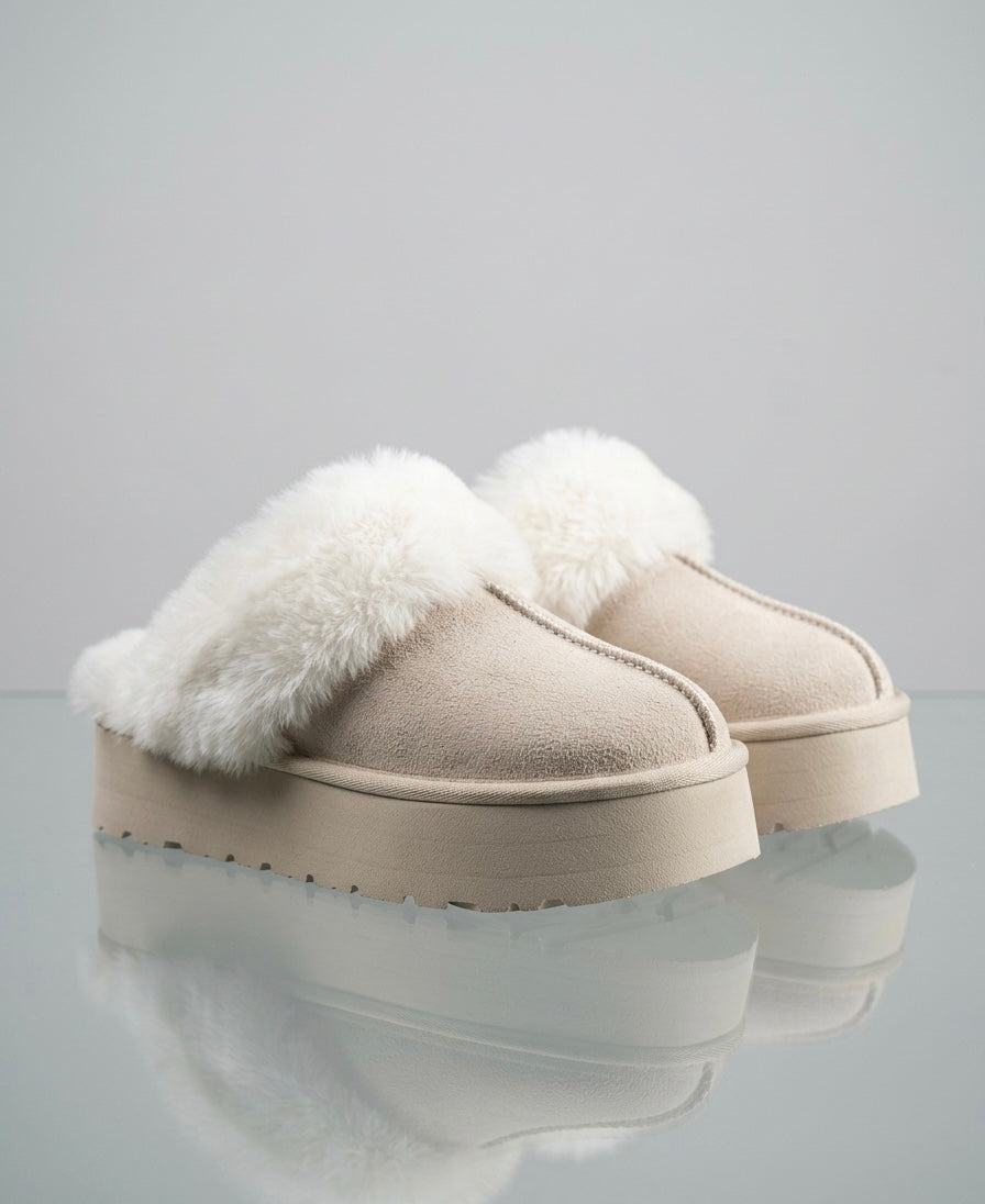 Chaussons Plateformes à Doublure Fausse Fourrure