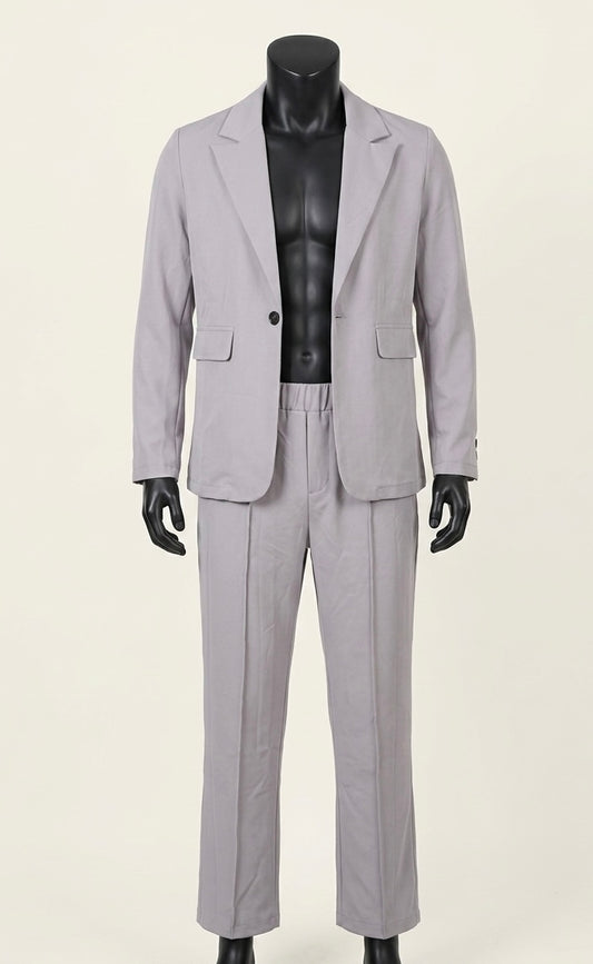 Ensemble Tailleur Homme 2 Pièces (Veste & Pantalon) — Gris Clair / Lilas
