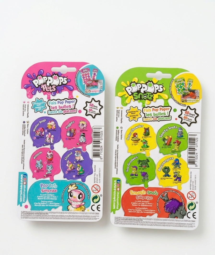 2 Packs Starter Slim Pop Pops Series 1 — Pop Pops Pets (Rose) & Pop Pops Snotz (Vert)