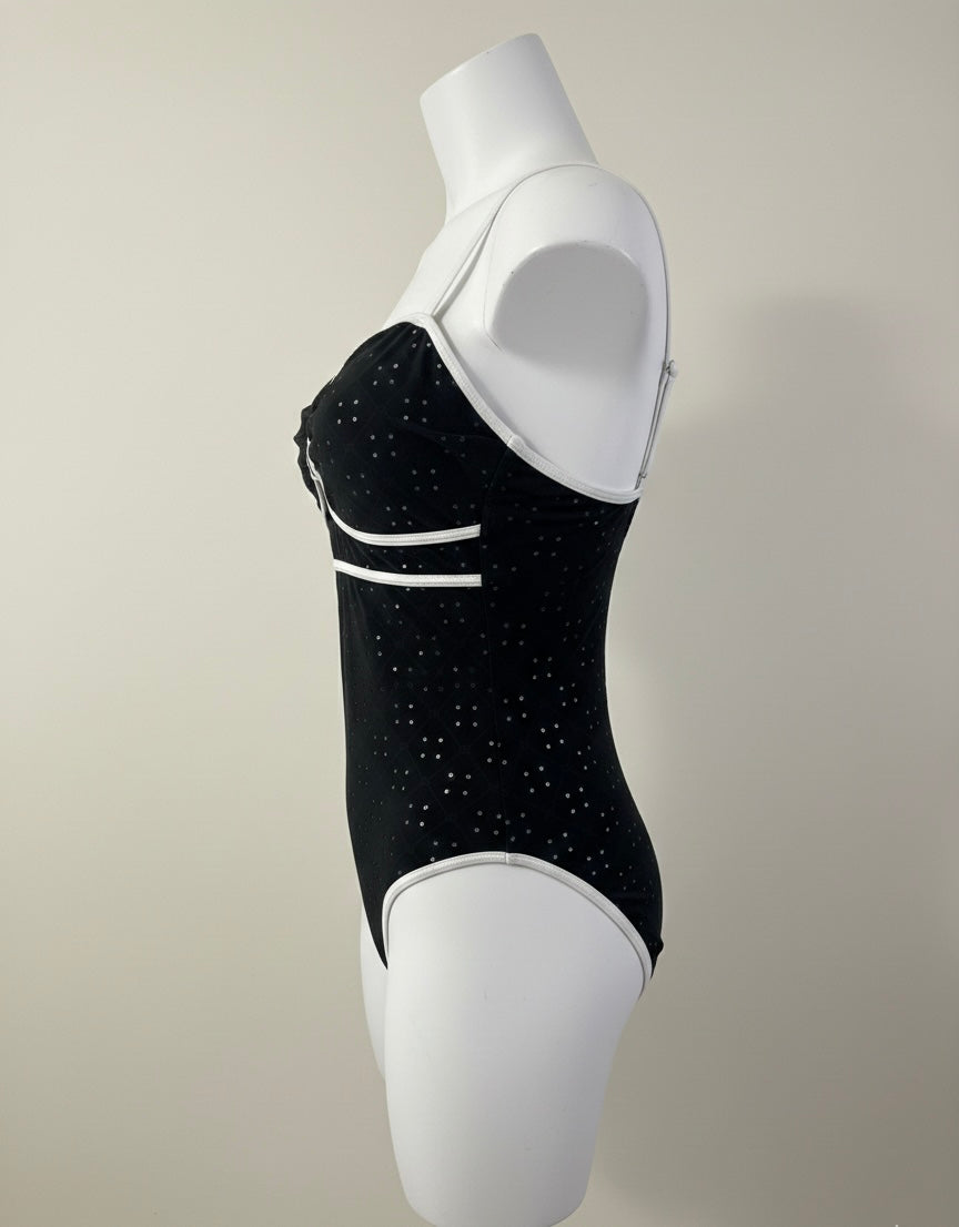 Maillot de bain 1 pièce vintage chic - Noir à pois brodés
