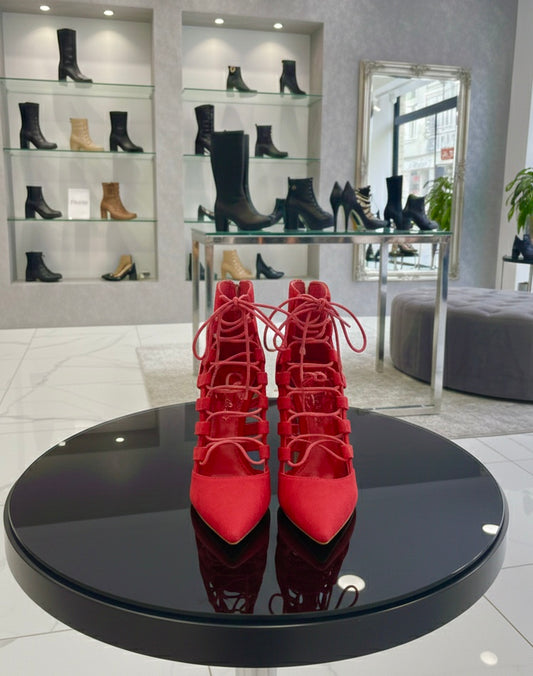 Escarpins à Lacets "Rouge Passion" – Style Cage & Daim