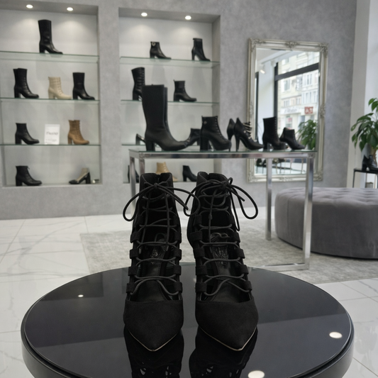 Escarpins à Lacets "Noir Brut" – Style Cage & Daim
