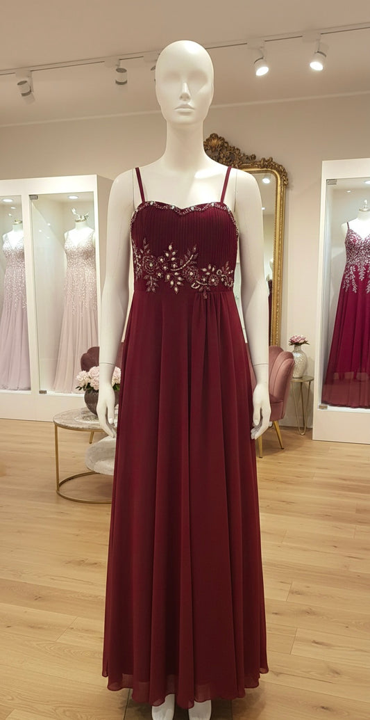 Robe de Soirée Bordeaux à Perles