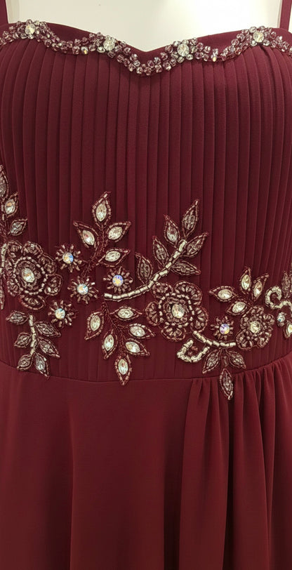 Robe de Soirée Bordeaux à Perles