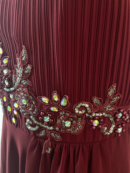 Robe de Soirée Bordeaux à Perles