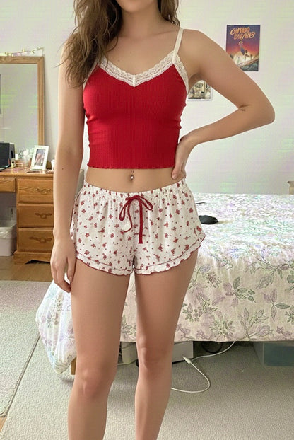 Ensemble Homewear 2 Pièces - Rouge & Fleuri