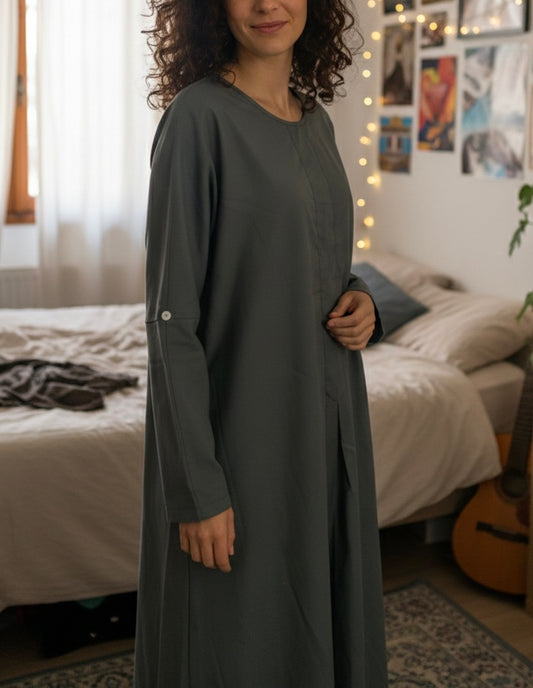 Robe Longue Minimaliste Gris Anthracite