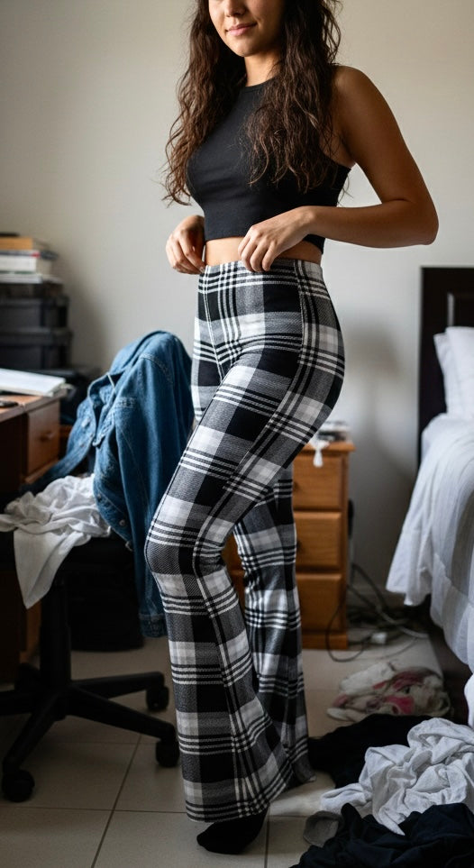Pantalon Flare Évasé à Carreaux Fashion Nova