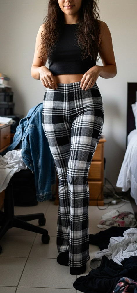 Pantalon Flare Évasé à Carreaux Fashion Nova