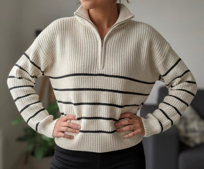 Pull rayé crème et noir Jennyfer