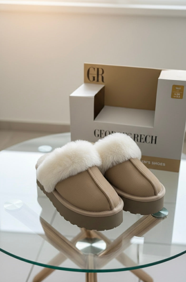 Georges Rech - Chaussons Plates-formes à Fourrure - Beige & Blanc