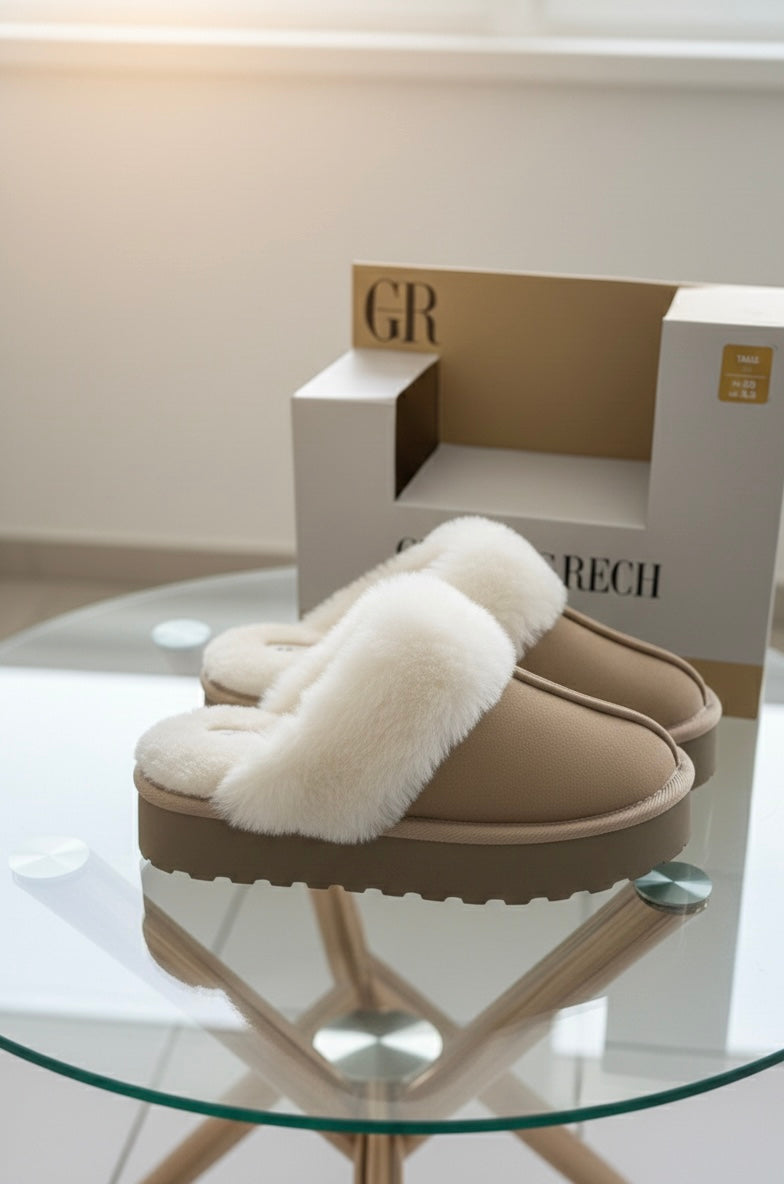Georges Rech - Chaussons Plates-formes à Fourrure - Beige & Blanc