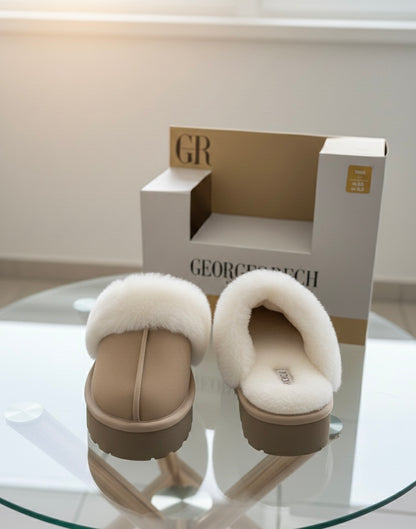 Georges Rech - Chaussons Plates-formes à Fourrure - Beige & Blanc