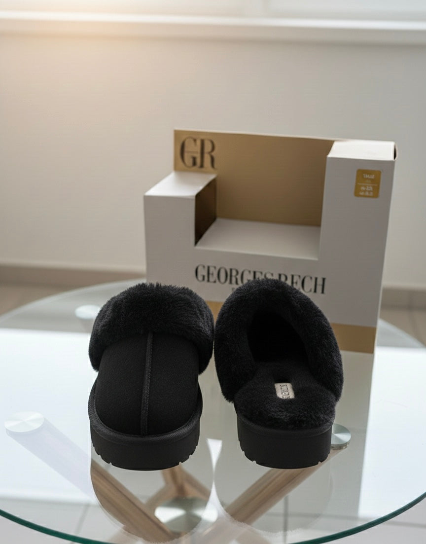 Georges Rech - Chaussons Plates-formes à Fourrure - Noir