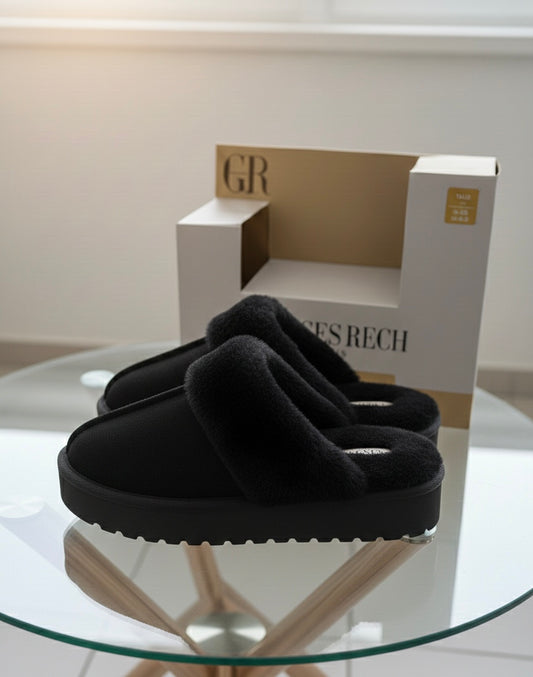 Georges Rech - Chaussons Plates-formes à Fourrure - Noir