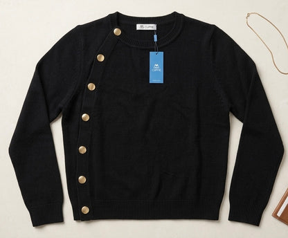 Pull Noir Élégant avec Boutons Dorés CUPHE
