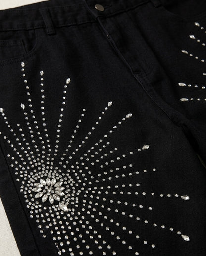 Short en Jean Noir avec Strass Étincelants