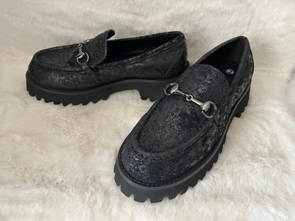Mocassins à Plateforme "Chunky" – Noir Effet Craquelé