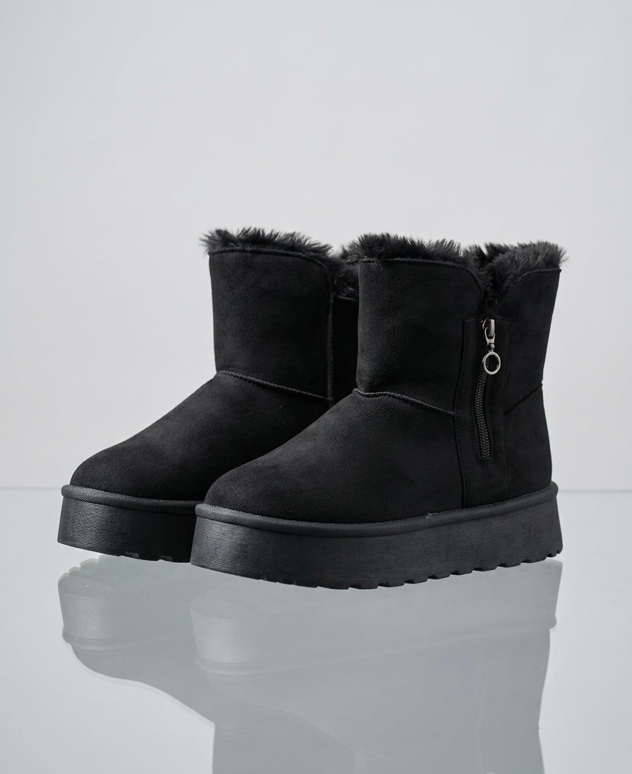 Bottines à Plateforme en Suédine et Fausse Fourrure
