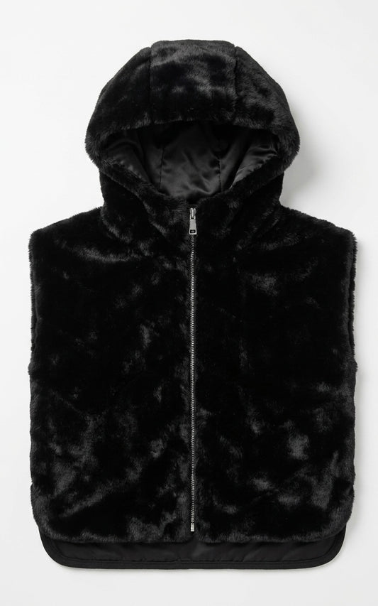 Veste sans manches en fausse fourrure noire à capuche - Morgan
