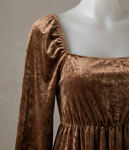 Robe Longue en Velours Brillant – Marron Glacé