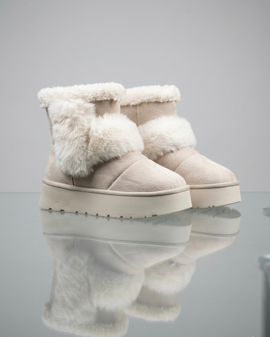 Bottines Plateformes "Cloud Comfort" – Beige Écru & Fausse Fourrure