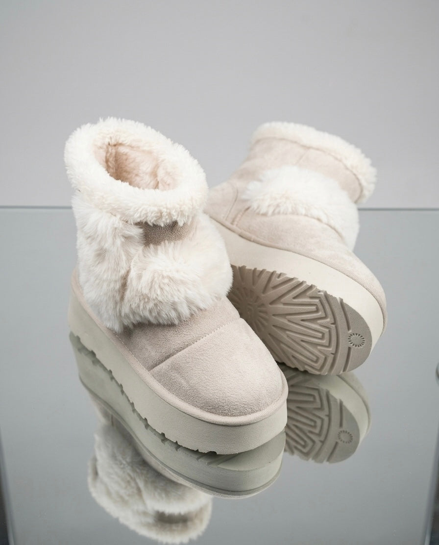 Bottines Plateformes "Cloud Comfort" – Beige Écru & Fausse Fourrure