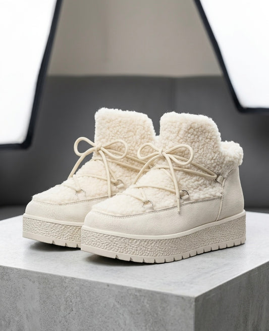 Bottines "Snow Boots" Style Moon-Boot – Crème & Moutonné