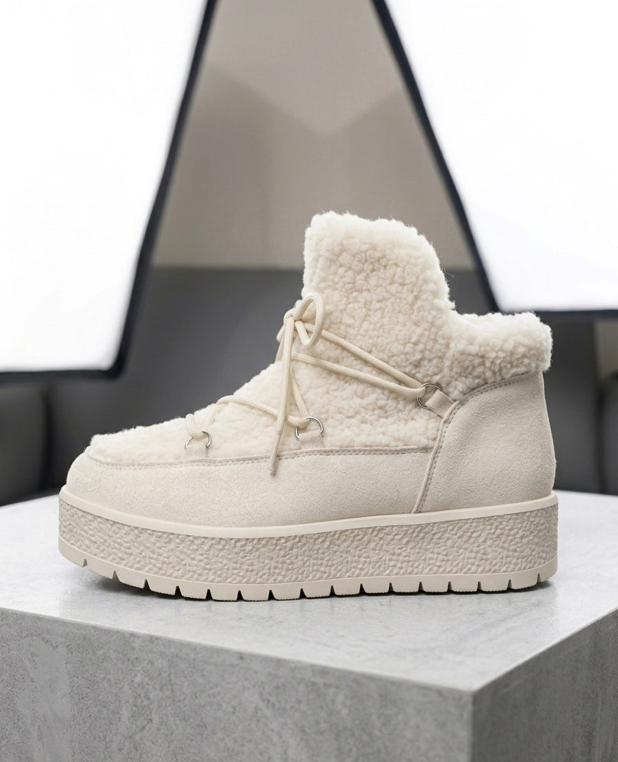 Bottines "Snow Boots" Style Moon-Boot – Crème & Moutonné