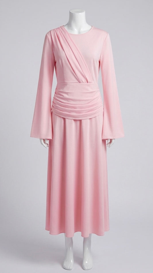 Robe Longue Rose Poudré Drapée Élégante & Fluide