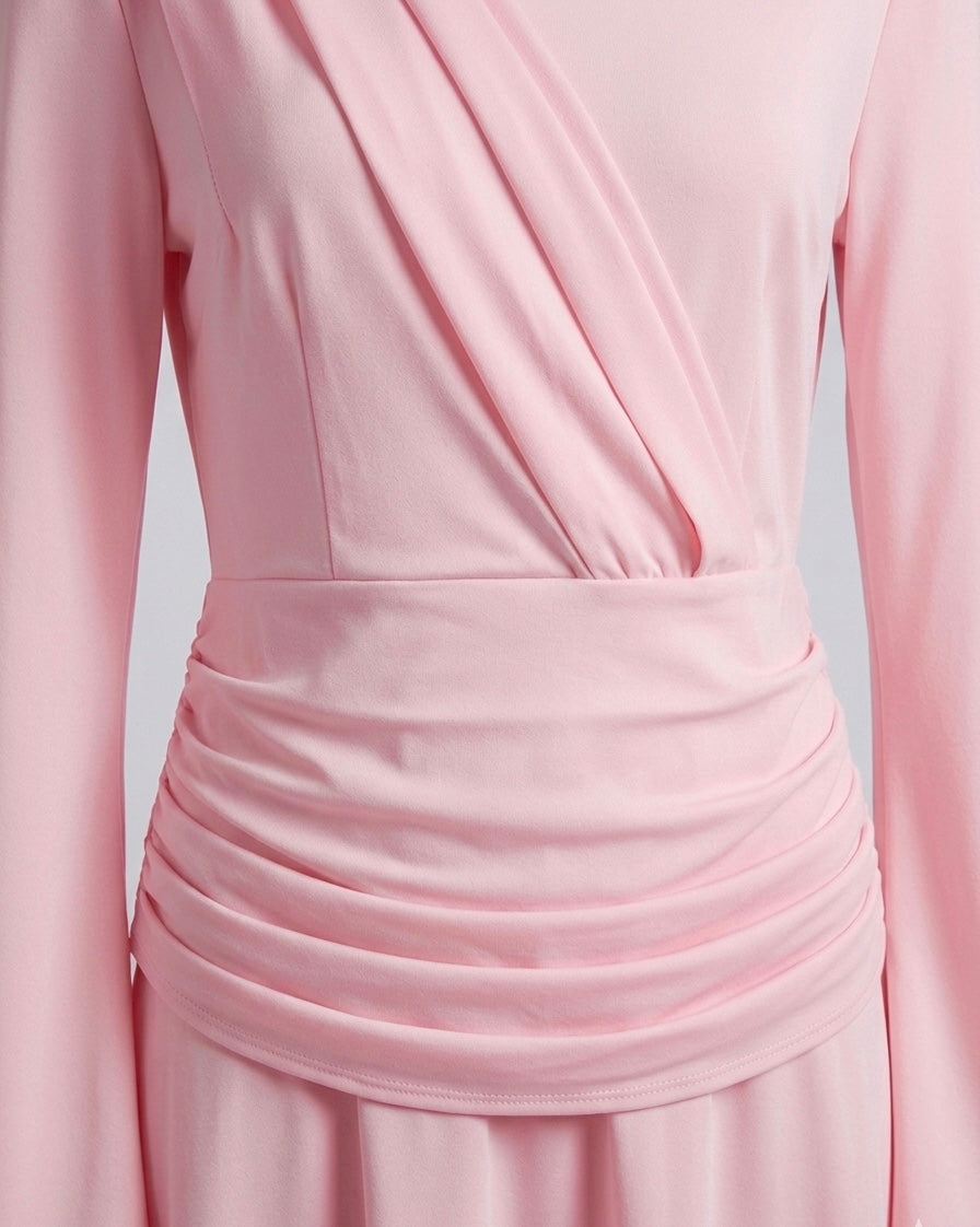 Robe Longue Rose Poudré Drapée Élégante & Fluide