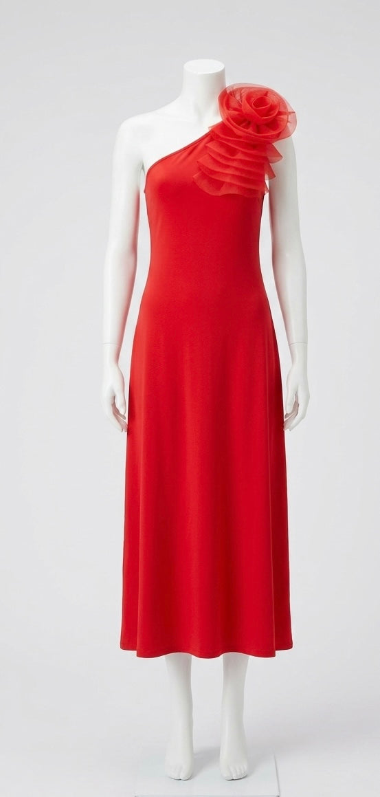 Robe Longue de Soirée Asymétrique – Rouge Passion