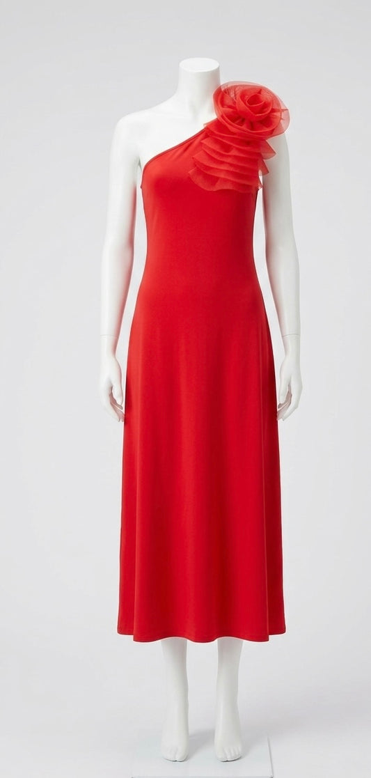 Robe Longue de Soirée Asymétrique – Rouge Passion