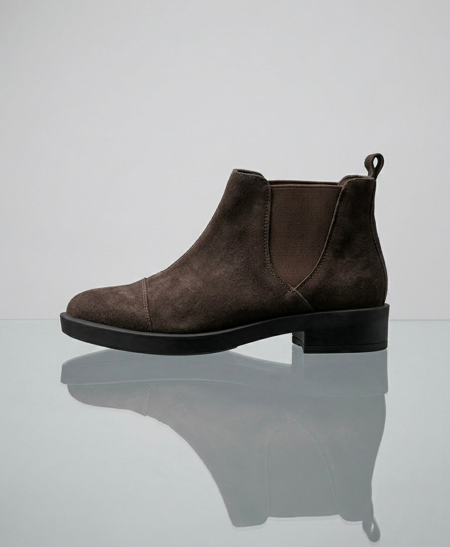 Bottines Style Chelsea - Effet Daim Marron Foncé