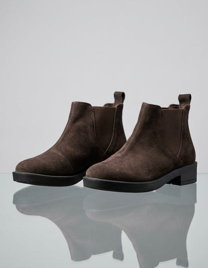 Bottines Style Chelsea - Effet Daim Marron Foncé