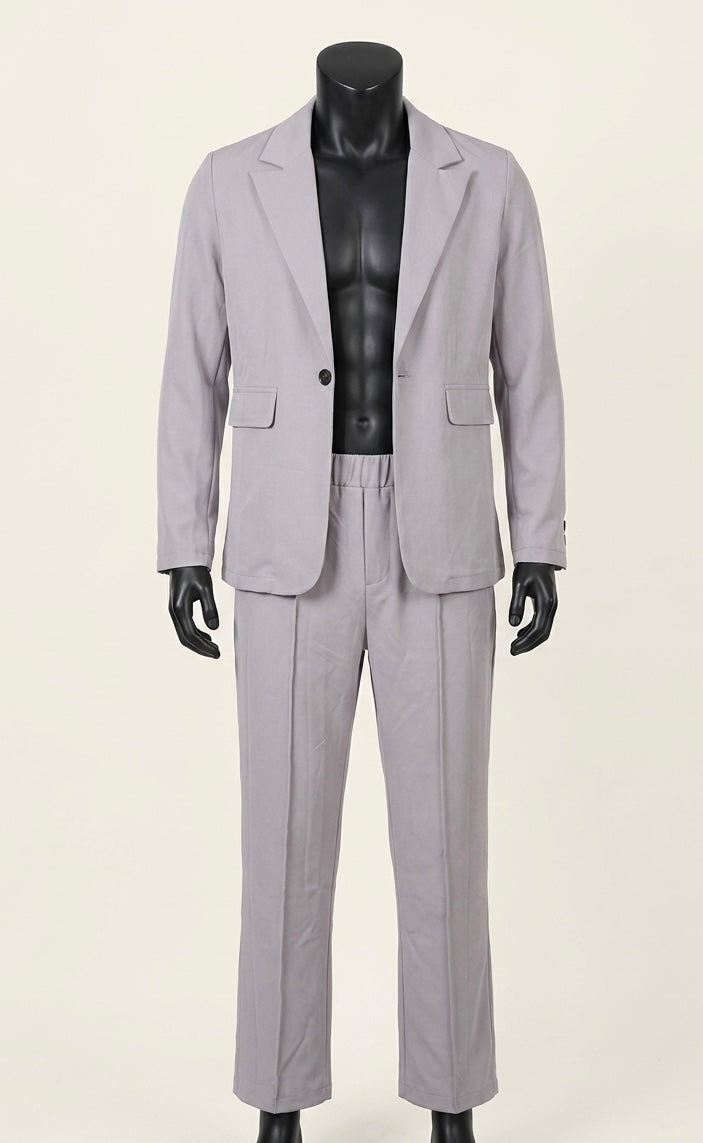 Ensemble Tailleur Homme 2 Pièces (Veste & Pantalon) — Gris Clair / Lilas