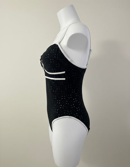 Maillot de bain 1 pièce vintage chic - Noir à pois brodés