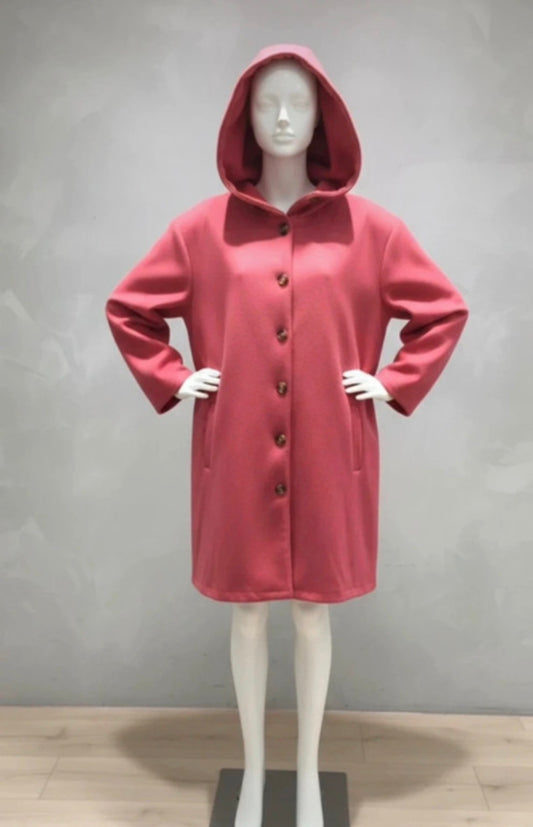 Manteau mi-long à capuche Rose