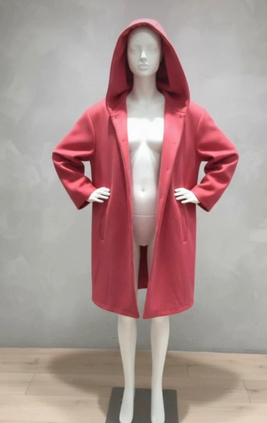 Manteau mi-long à capuche Rose