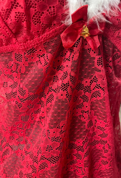 Nuisette de Noël en Dentelle Rouge Style Mère Noël