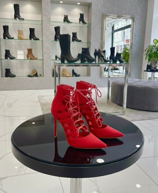 Escarpins à Lacets "Rouge Passion" – Style Cage & Daim