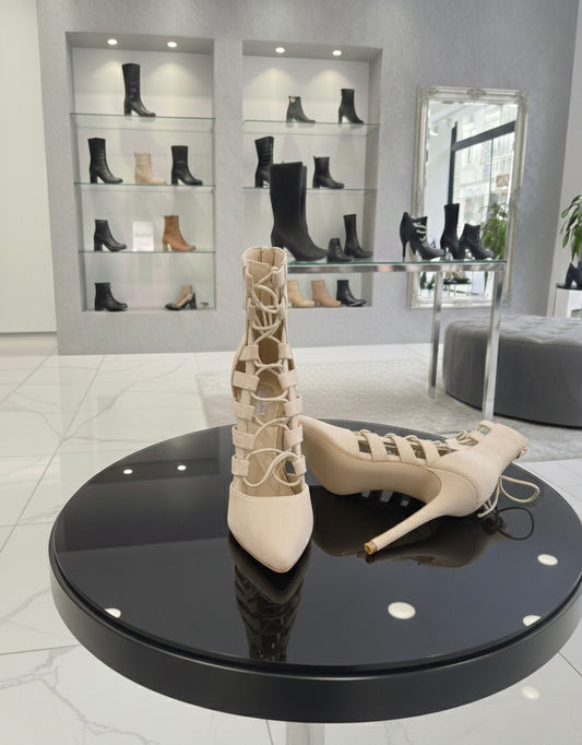 Escarpins à Lacets Beige – Style Cage & Daim