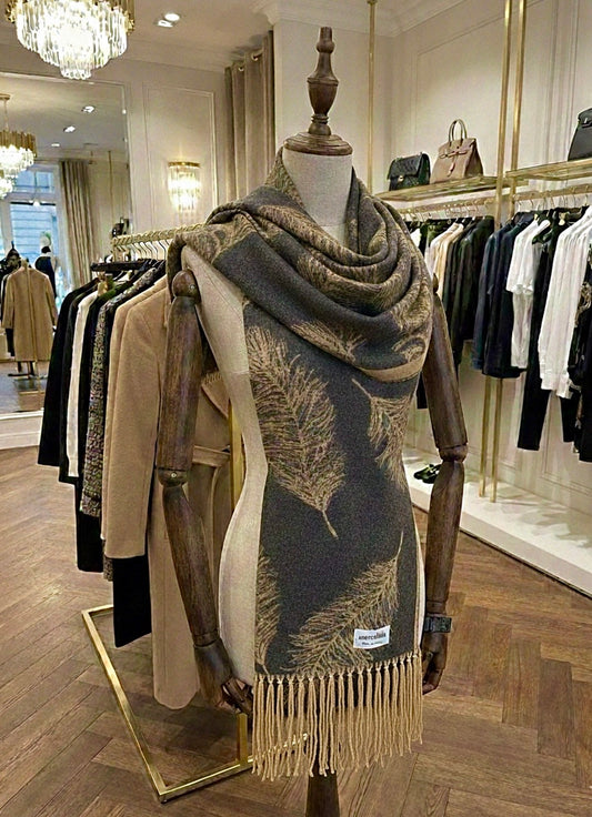 Écharpe Manoukian - Collection "Laine" Premium – Motif Plumes Dorées
