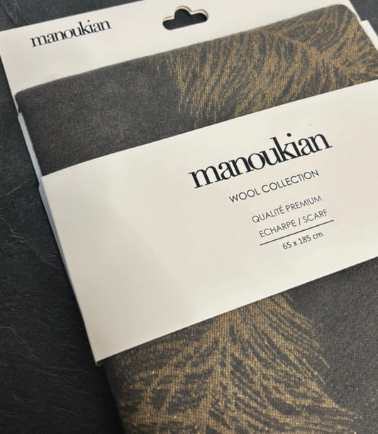 Écharpe Manoukian - Collection "Laine" Premium – Motif Plumes Dorées