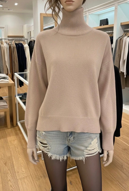 Pull Col Roulé Oversize Beige Nude - Maille Douce