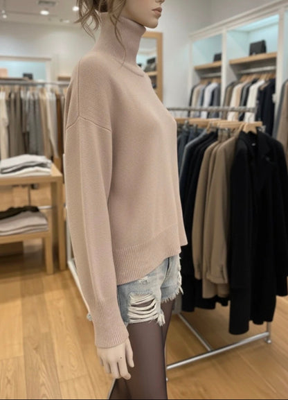 Pull Col Roulé Oversize Beige Nude - Maille Douce
